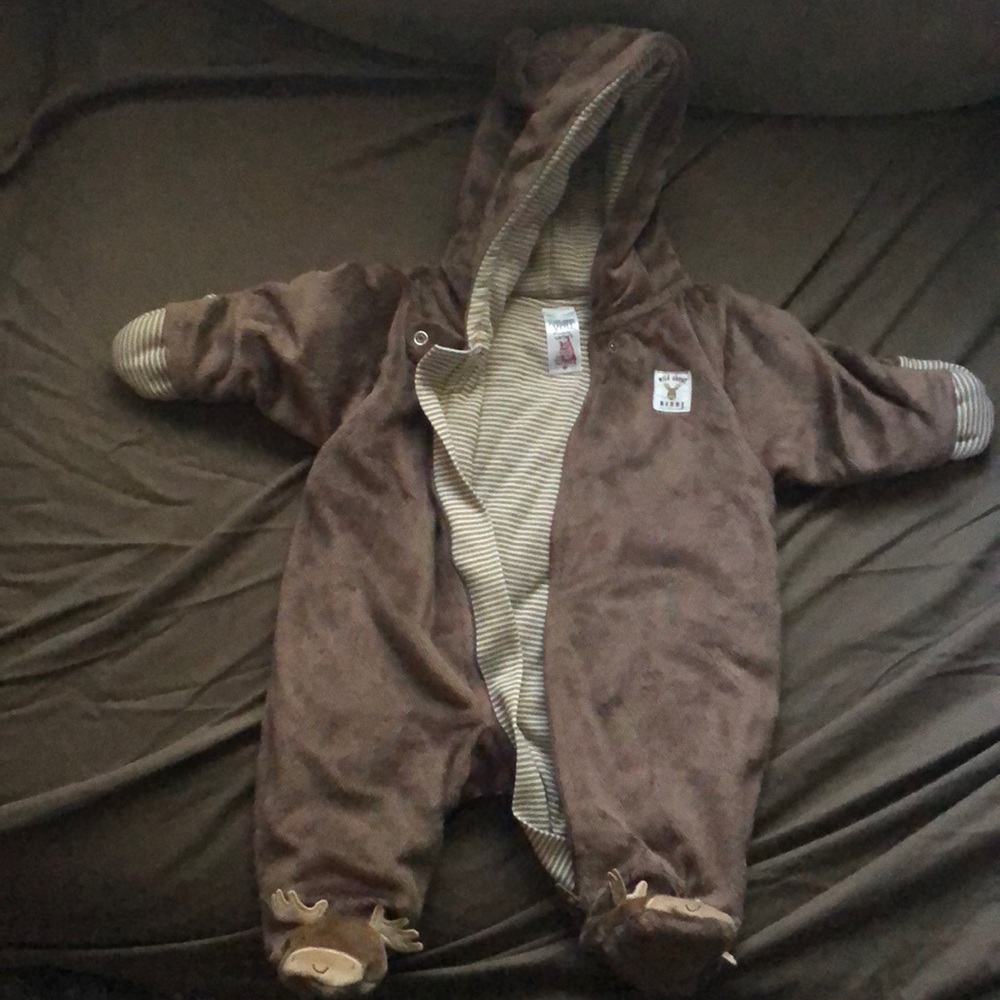 Carters Brown moose footed fur jacket onesie